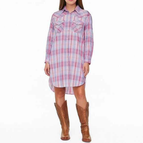 Isabel Marant Etoile Britany Plaid Shirt Dress Pink Blue Cotton FR38 US6 - Picture 1 of 11